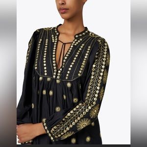 NWT Farm Rio embroidered suns midi dress black/gold/silver